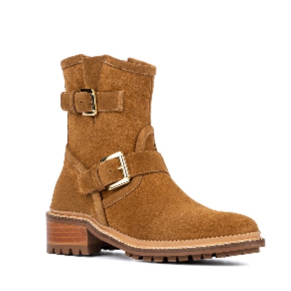 Aquatalia Omayda Moto Bootie Suede Camel sz 9 NWOB